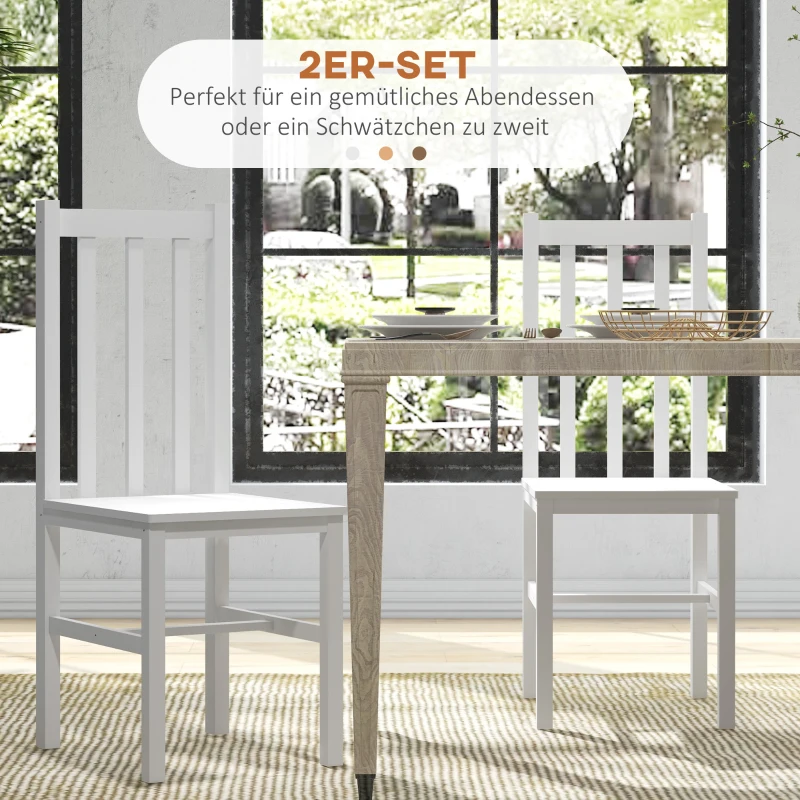 HOMCOM 2-delige Keukenstoelen Eetkamerstoelen Stoelen, Massief hout, modern ontwerp, 38,5 cm x 47,5 cm x 99 cm, Wit