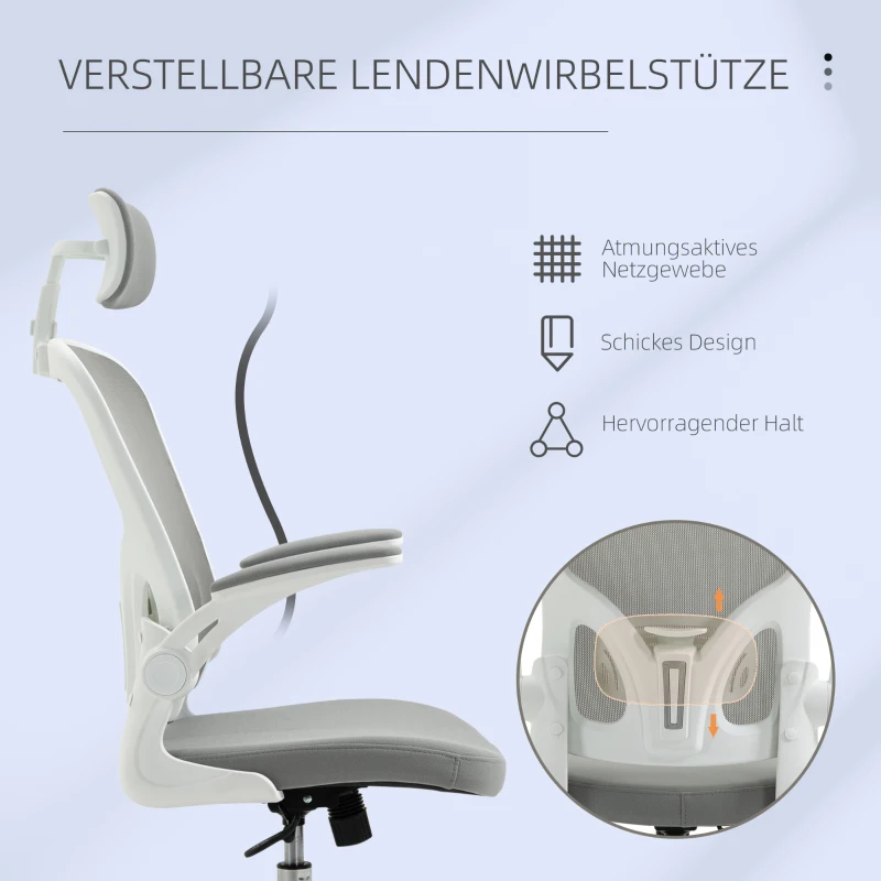 Vinsetto kantoorstoel ergonomische bureaustoel met kantelfunctie hoofdsteun grijs