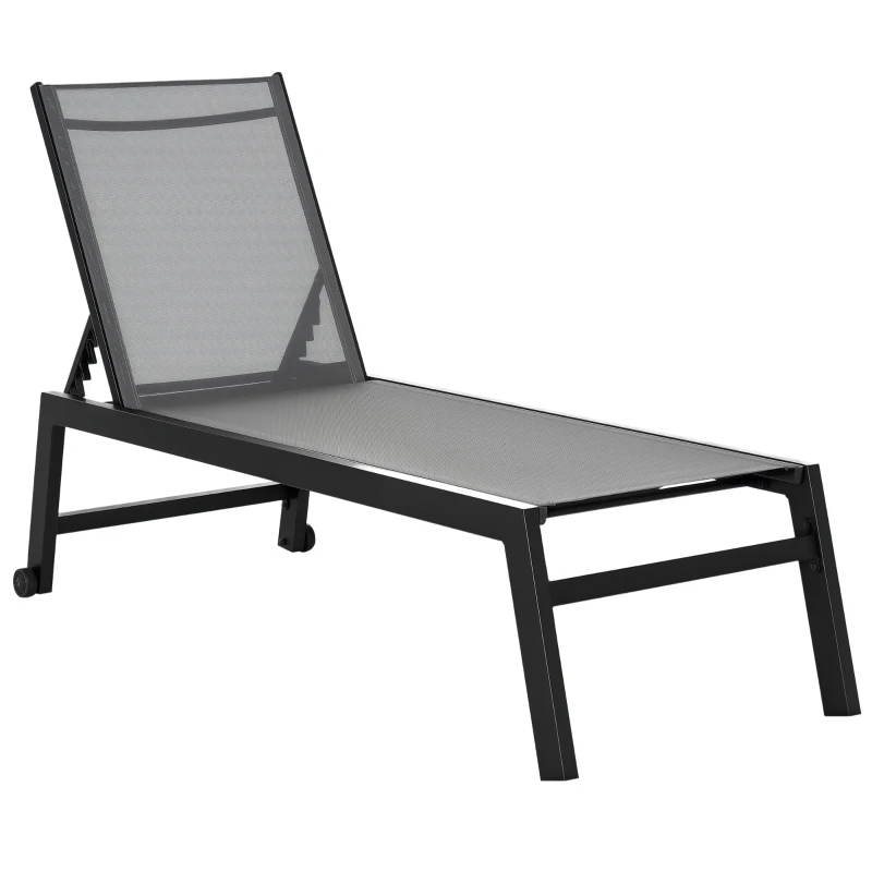 Outsunny Ligstoel tuinstoel relaxstoel 5-traps rugleuning tuinmeubel aluminium grijs
