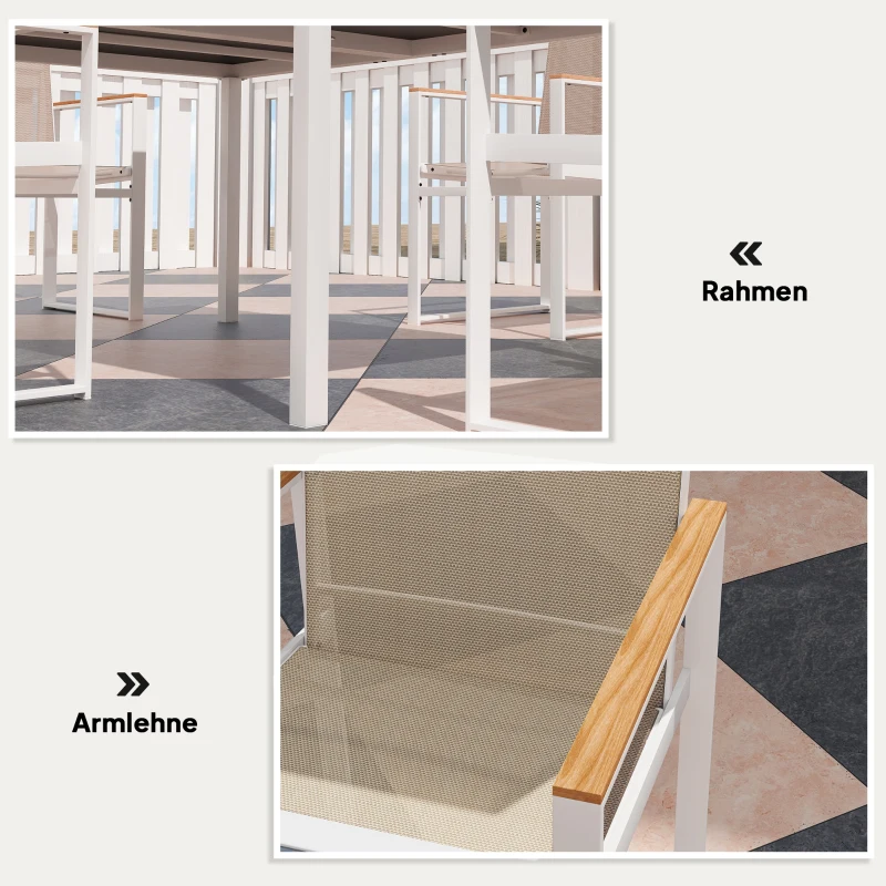 Outsunny 5-delig eetset voor buiten, tafel met gehard glas, 4 stoelen, weerbestendig, stalen frame, terrasmeubilair, Meerkleurig