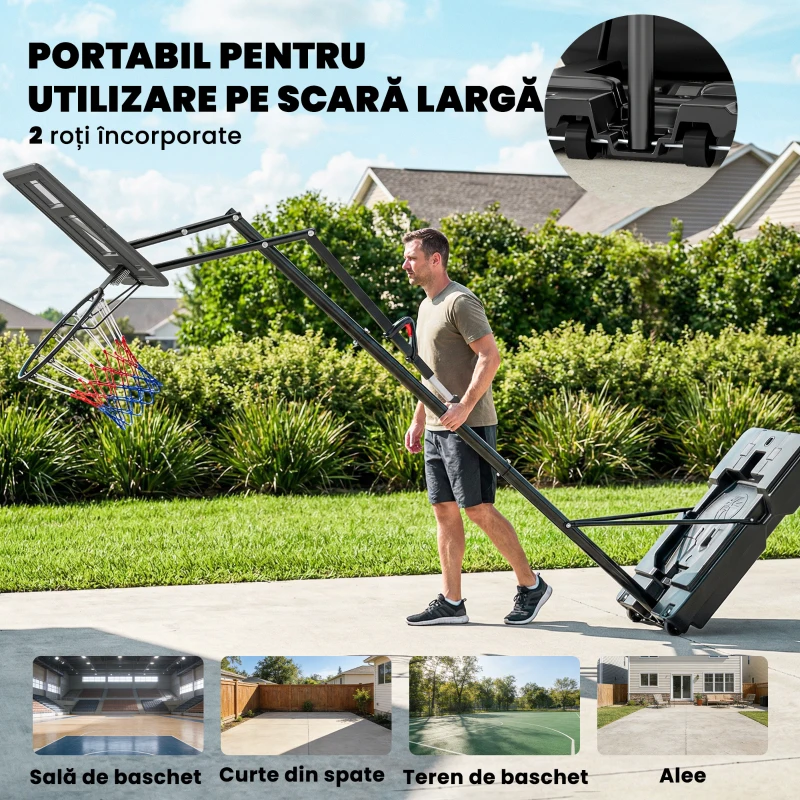 SPORTNOW Coș de Baschet Reglabil 235-305cm, Rezistent la Impact, Negru