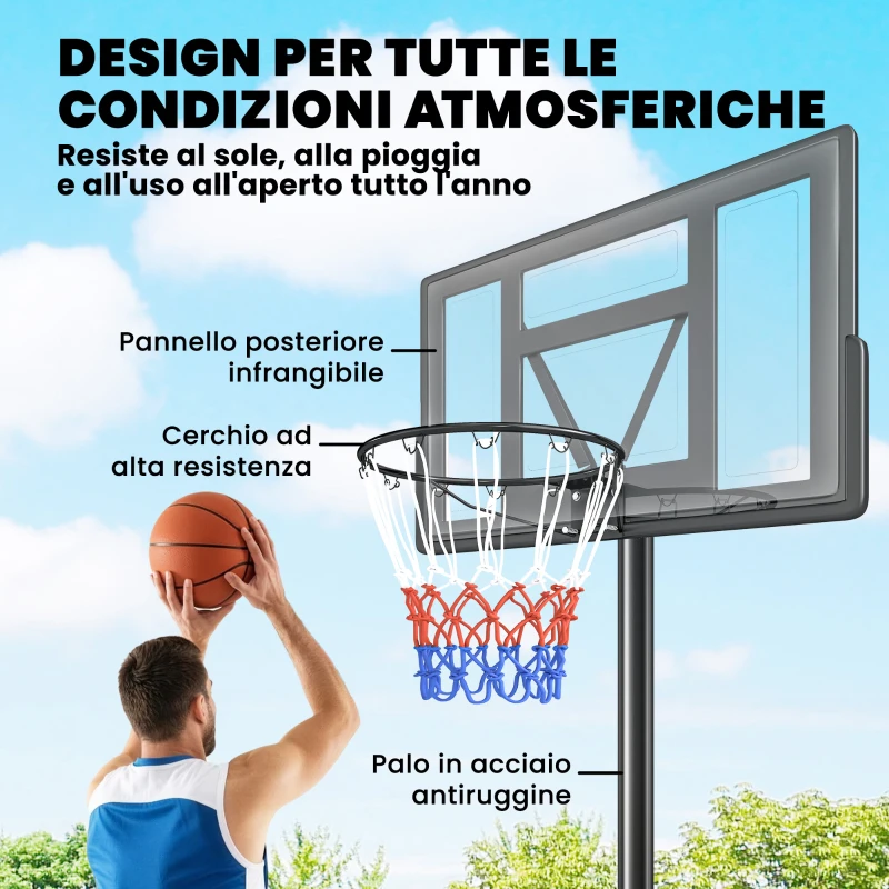 SPORTNOW Canestro Basket Regolabile con Base Riempibile e Ruote, in Acciaio e PE, 90x60x135-305 cm, Nero