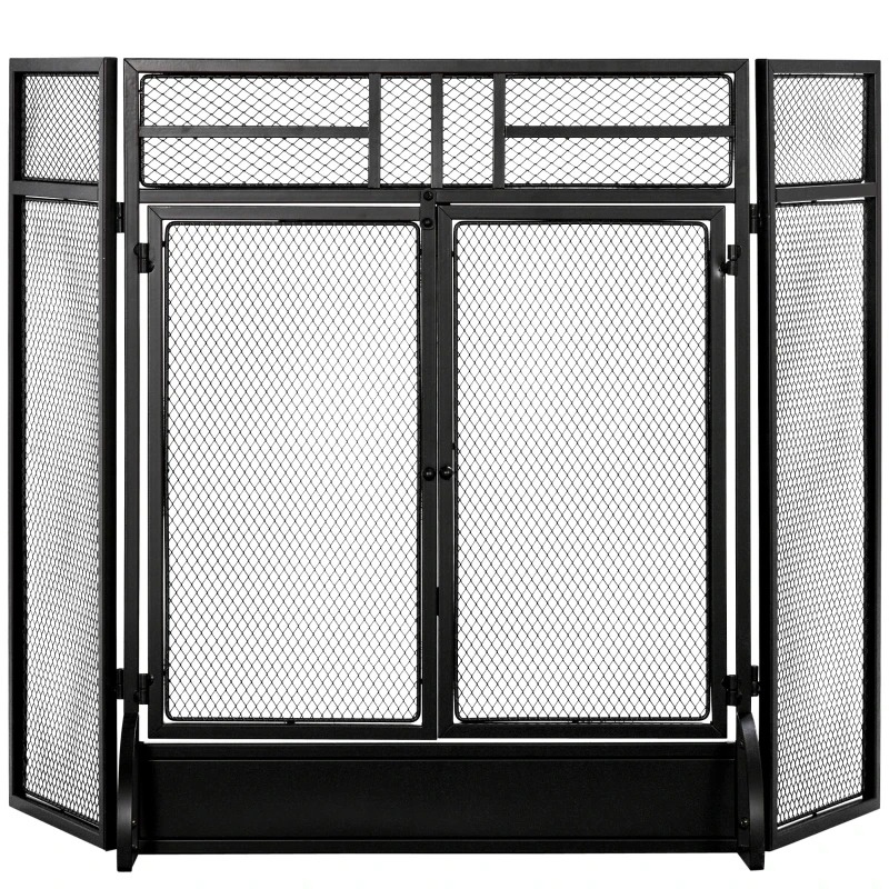 HOMCOM Parascintille Pieghevole a 3 Pannelli con Doppia Porta in Metallo, 120x11.5x79 cm, Nero