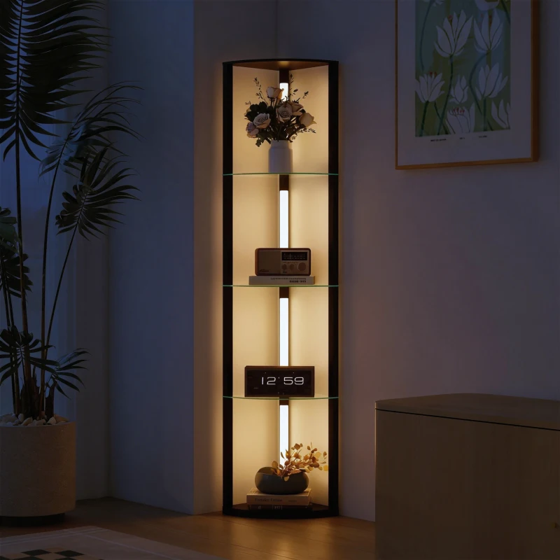 HOMCOM LED Floor Lamp with Shelves, Dimmable Standing Lamp with Foot Switch for Living Room, Bedroom, Black