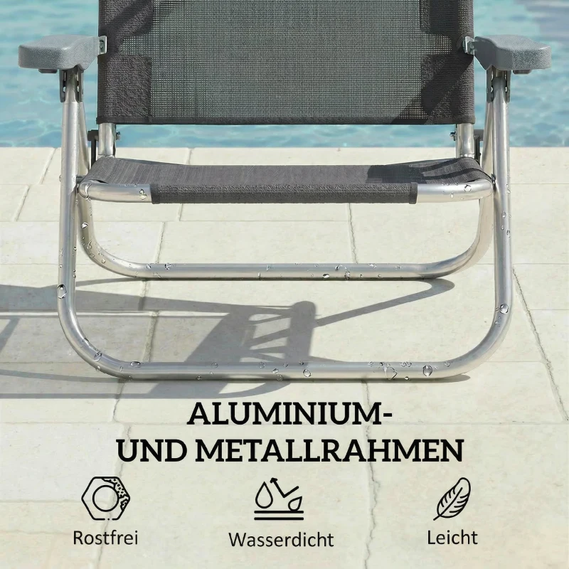 Outsunny Inklapbare ligstoel tuinligstoel met hoofdkussen en verstelbaar zonnedak 6-voudig verstelbare rugleuning 62 x 68 x 79 cm Donkergrijs