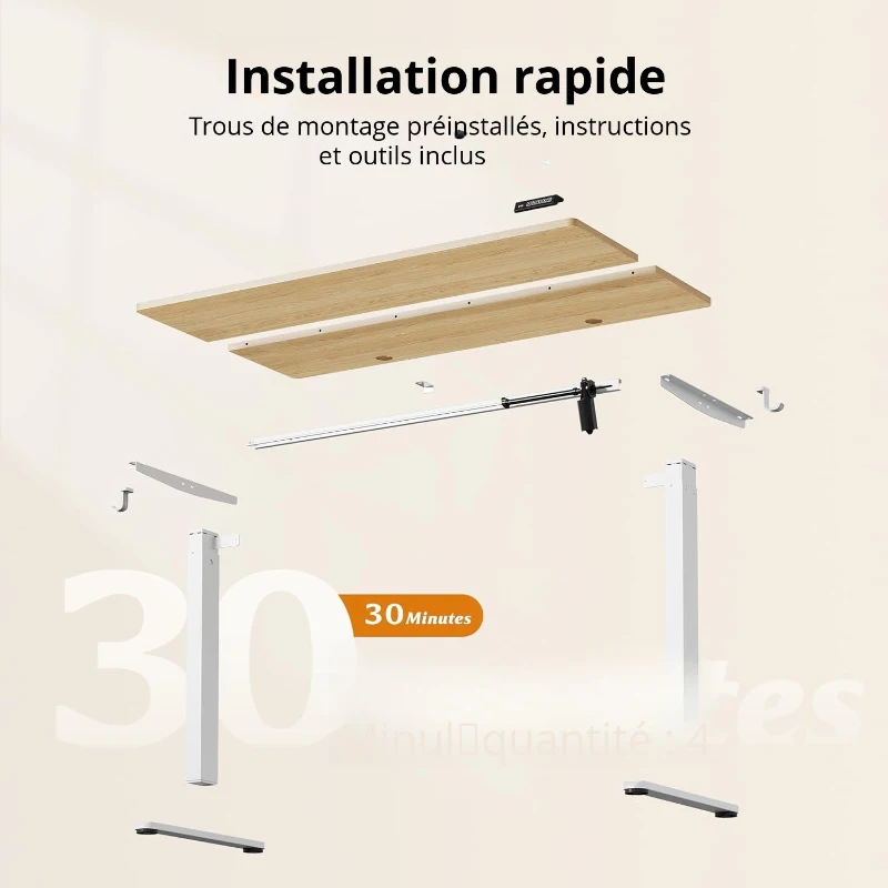 Bureau électrique assis-debout, système anti-collision, réglable en continu, 72–118 cm, 160x70x72-118 cm, coloris chêne