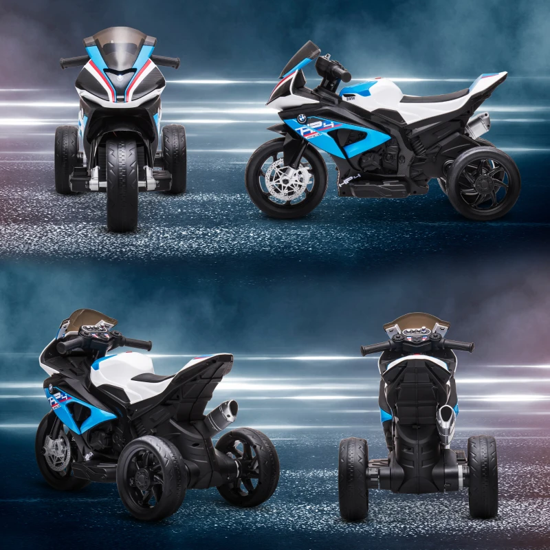 HOMCOM Moto per Bambini 18-60 Mesi Modello BMW HP4 con Fari, Musica e Pedali, in PP e Metallo, 82.5x42x54 cm, Blu