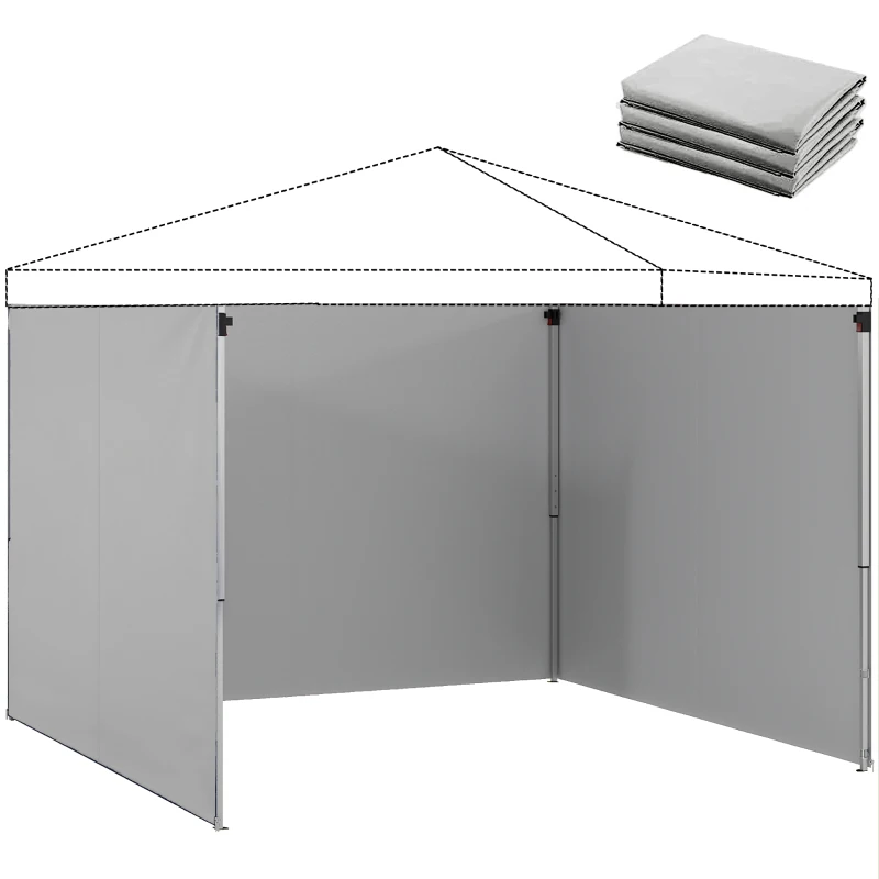 Outsunny Set van 3 zijwanden met rits voor 3 x 3 m paviljoen, Lichtgrijs