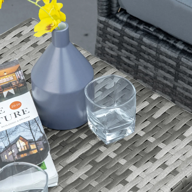 Outsunny Table basse de jardin style cosy chic table d'appoint métal époxy résine tressée imitation rotin gris