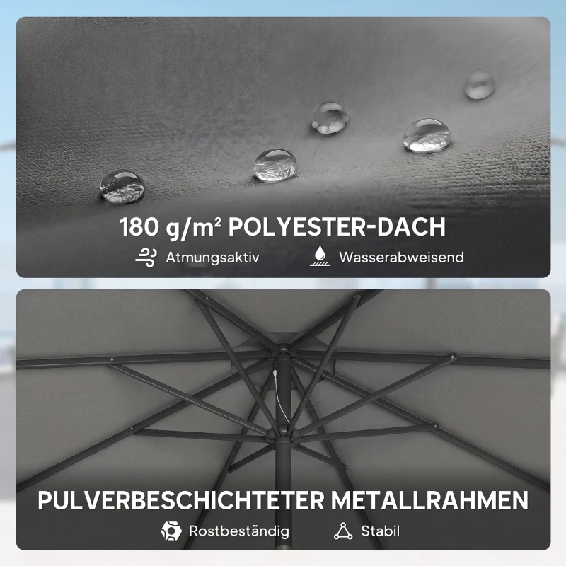 Outsunny Parasol Ø300 cm Neigbaar Balkonparasol met Slinger, Kruisvoet en Zandzak, UV 30+, Intrekbaar, Donkergrijs