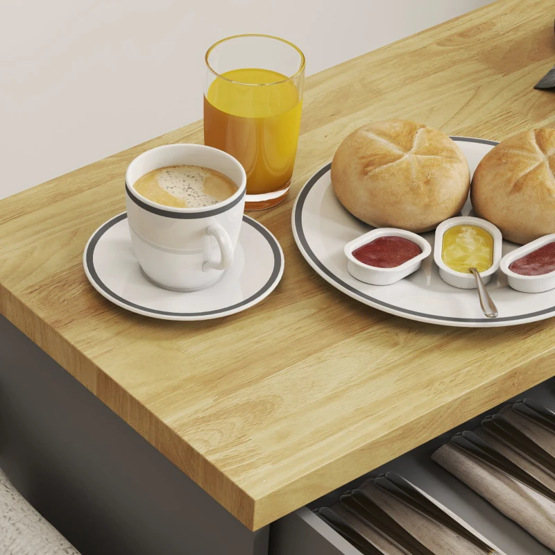 HOMCOM Carrello da Cucina in Legno con Cassetto, Portaspezie e Armadietto, 109x40x89 cm, Grigio e Color Legno