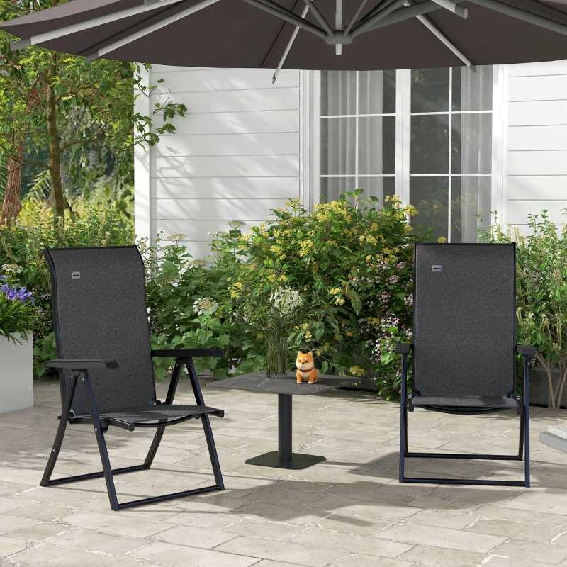 Outsunny Set of Two Folding Garden Chairs, with Seven-Position Adjustable Backs - Grey
