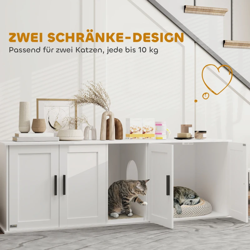 PawHut Multifunctionele kattentoilet kast met scheidingswand voor grote katten 145 x 49 x 51 cm Wit