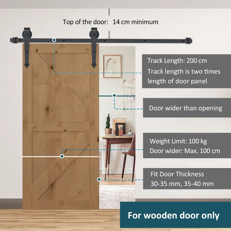 HOMCOM 6.6FT/200cm Black Sliding Door Kit for Single Barn Door, Antique Sliding Barn Door Hardware Kit with J Shape Hanger