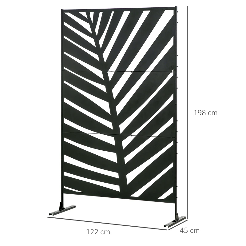 Outsunny Buitenscherm Privacy Stalen Frame Palmblad Silhouet 120x198 cm, Zwart