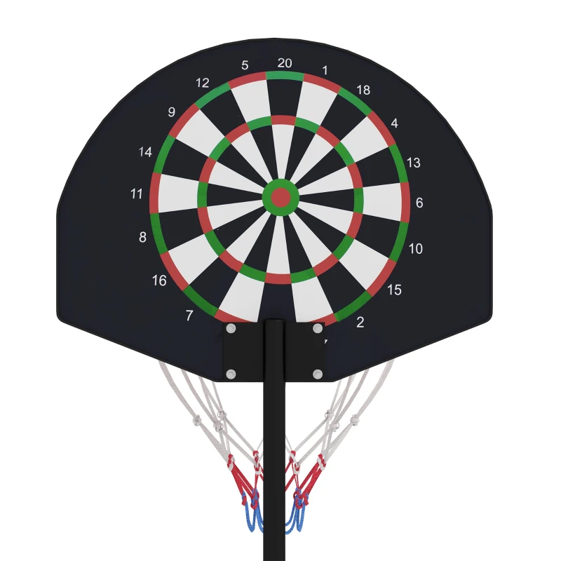 SPORTNOW Verstelbare Basketbalstandaard met Magnetisch Dartbord, 98-148cm, Zwart