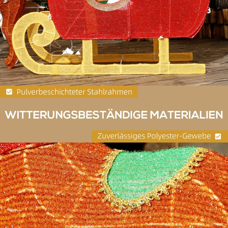 Outsunny Stralende Kerstdecoratie, Kerstman op Slee met Rendieren, 246 LED-Lampjes, Grondspiezen, Veelkleurig