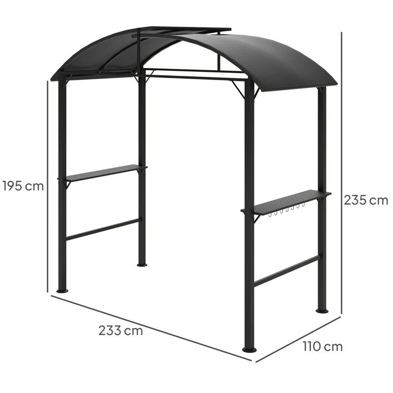 Outsunny Grillpaviljoen met 2 Zijplanken, Haken, Stalen Frame, 1,1 x 2,3m, Donkergrijs