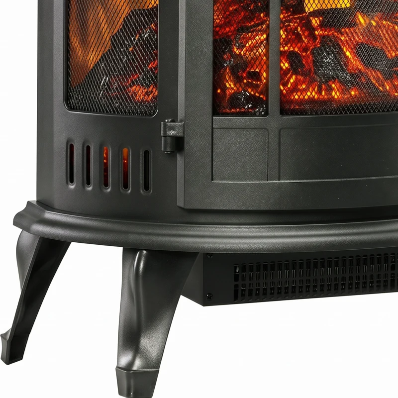HOMCOM Electric Fireplace Stove, Freestanding Electric Fire Heater with Realistic LED Flame, 2000W, Black