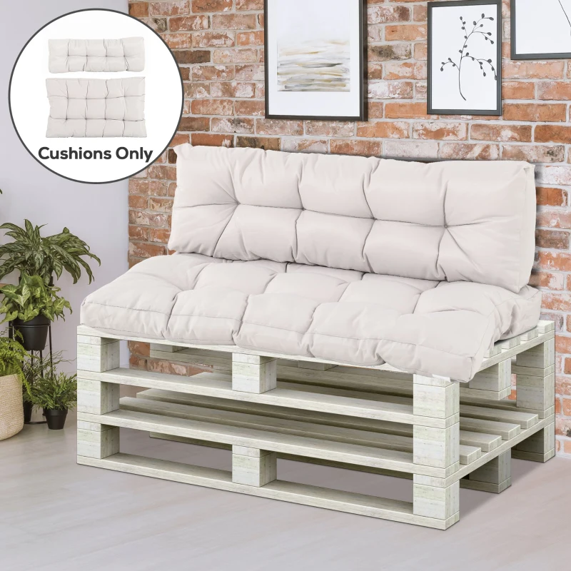Outsunny Cojín para Banco 2-Piezas Set Cojín para Palé con Respaldo 120x80x12 cm Colchón de Banco para Columpio Hamaca Interior Exterior Crema