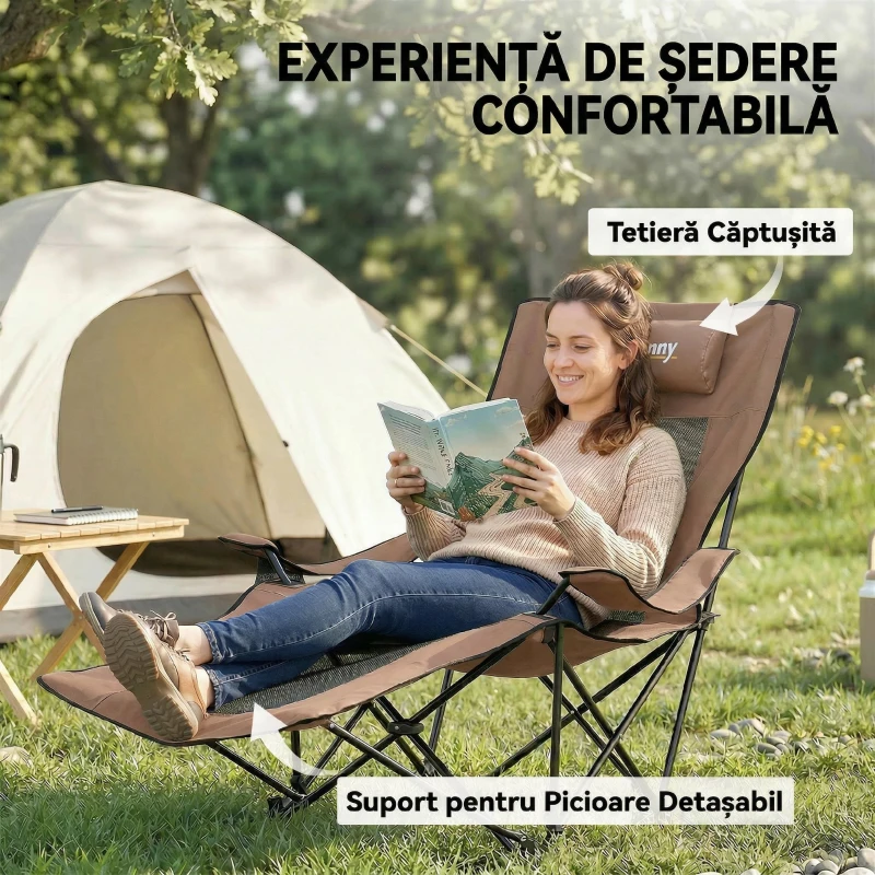 Outsunny Set de 2 Scaune Pliabile și Reglabile, Maro și Negru