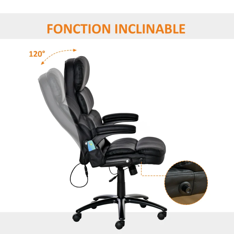 Vinsetto Fauteuil de bureau massant fauteuil bureau ergonomique grand confort hauteur réglable dossier inclinable télécommande filaire pivotante 360° noir