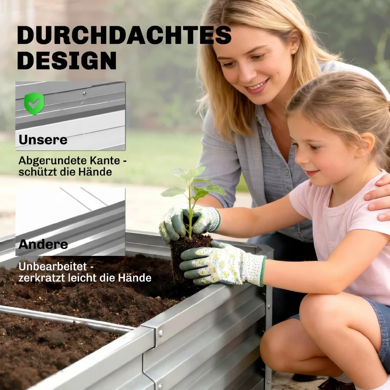 Outsunny Verhoogd Tuinbed Plantenbak, Weerbestendig, Open Bodem, Verzinkt Staal, 120 cm x 60 cm x 30,5 cm, Zilver