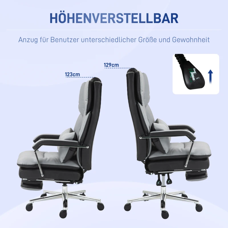 HOMCOM Ergonomische Verstelbare Bureaustoel, 63x71x123-129cm, Lichtgrijs/Zwart(m-7)
