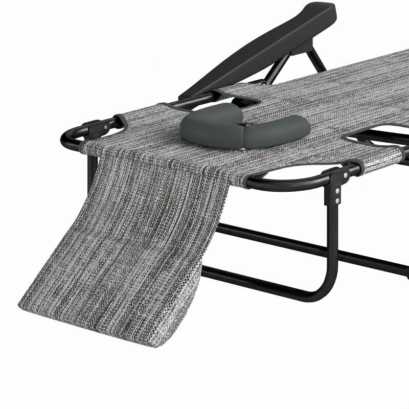 Outsunny Zonnebed Tuinligstoel Relaxlig, opvouwbaar, weerbestendig, 194 cm x 72 cm x 31 cm, Zwart + Grijs