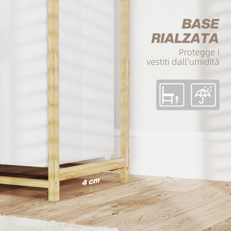 HOMCOM Cesto Portabiancheria con 2 Borse Estraibili, Maniglie e Ripiano in Bambù, 70x36x70 cm, Bianco
