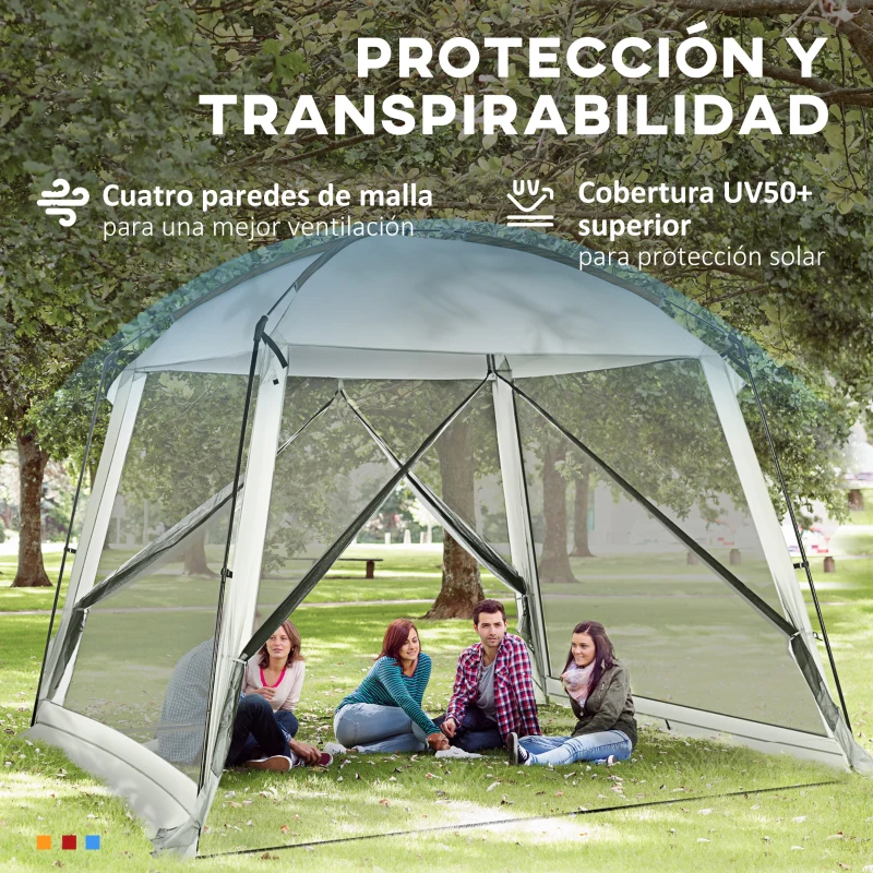 Outsunny Carpa de Jardín 3x3 m para 6-8 Personas con 4 Mosquiteras y 2 Puertas Protección UV50+ con Bolsa de Transporte Blanco