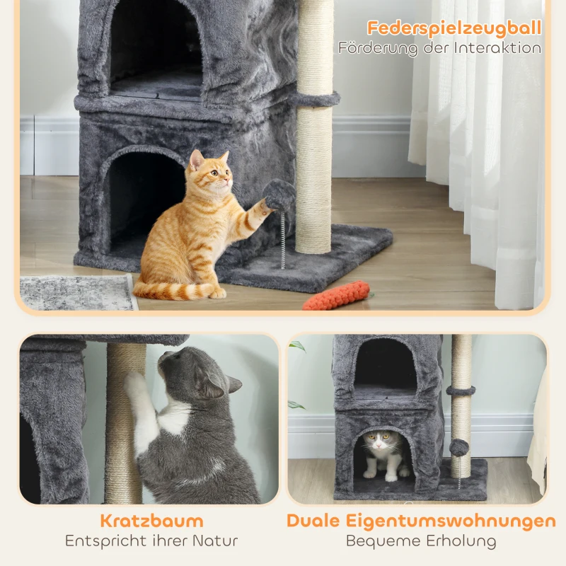 PawHut Krabpaal, kattentoren, 2 holen, platform, sisalpalen, compact, donkergrijs
