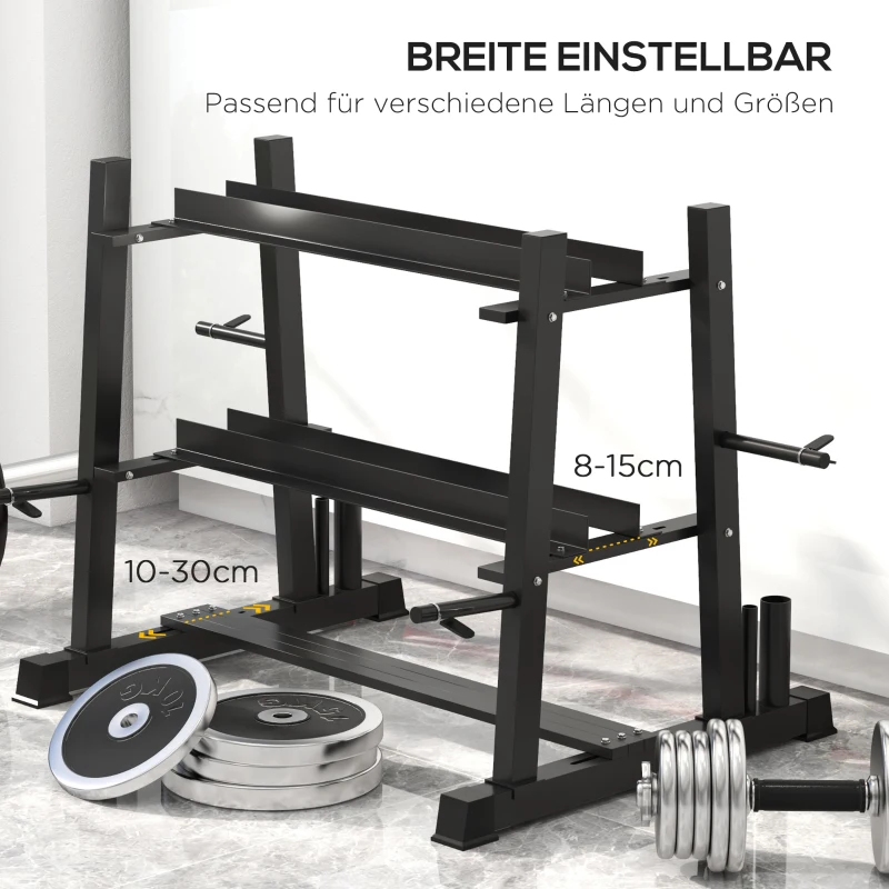 SPORTNOW hantelstandaard voor dumbells, kantelbare dumbells, halterschijven, 3 niveaus, aanpasbaar, staal, 131 x 75 x 80 cm, zwart(m-5)