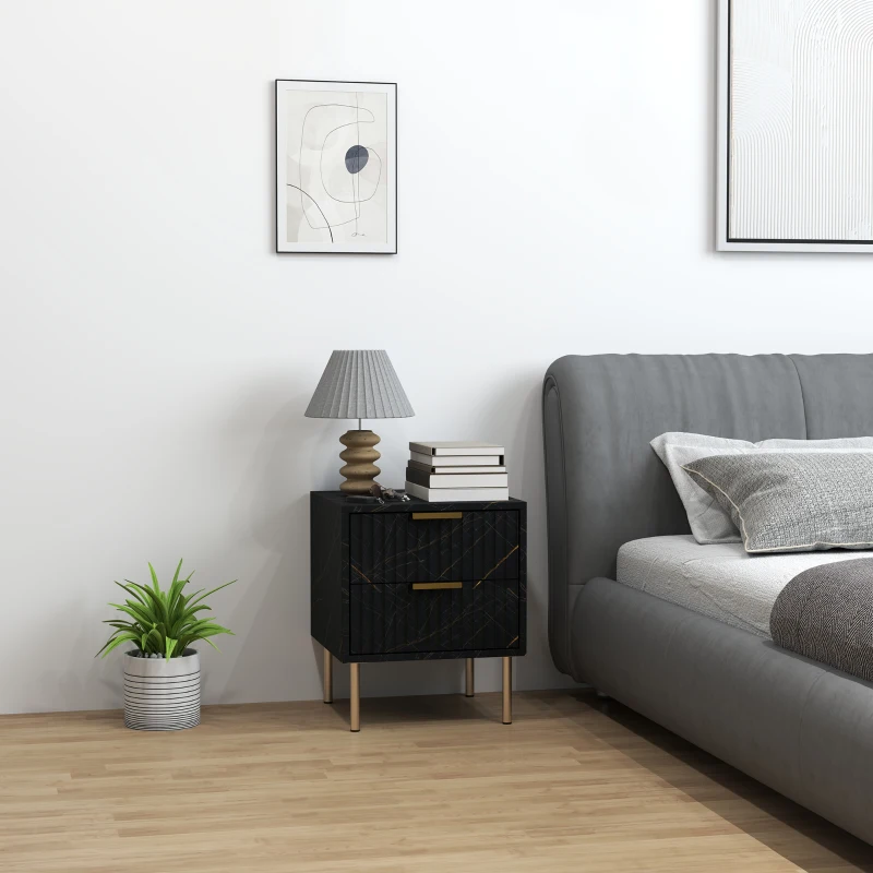 HOMCOM Elegant Two-Drawer Bedside Table - Black