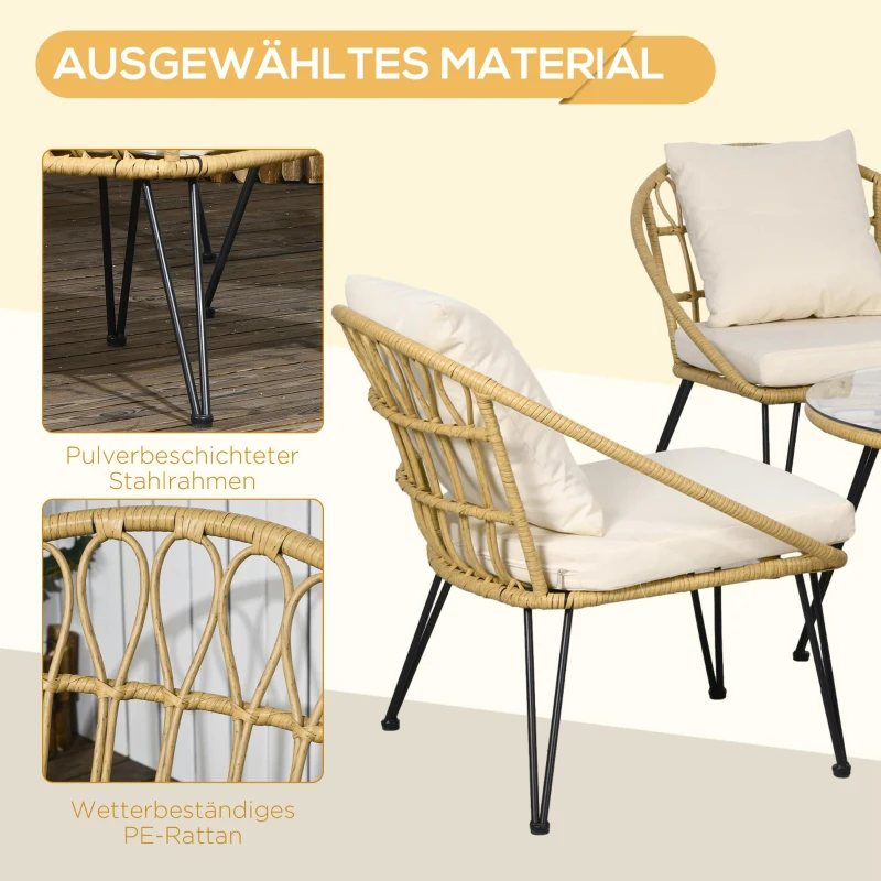 Outsunny Gartensitzgrupp 5-teilige Gartensitzgruppe Gartemöbel-Set, Boho-Stil, 82 cm x 82 cm x 50 cm,  Cremeweiß + Natur