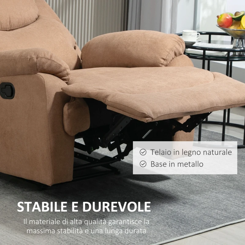 HOMCOM Poltrona Relax Manuale Reclinabile a 150° con Poggiapiedi in Tessuto, 93x88x102cm, Marrone Scuro