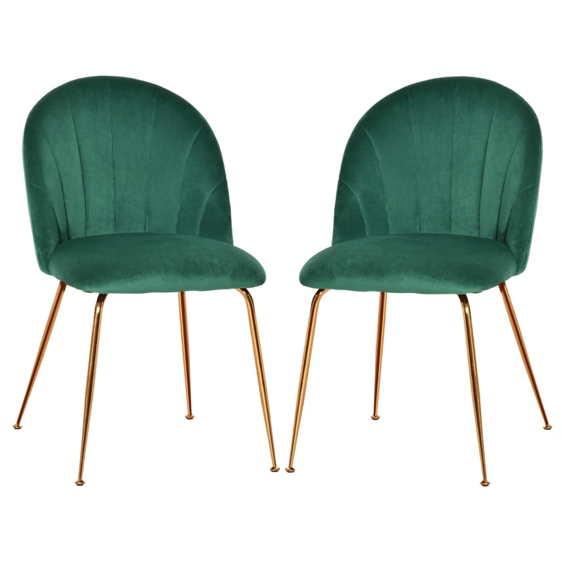 HOMCOM Lot de 2 chaises de salle à manger assise aspect velours et pieds métal doré - vert
