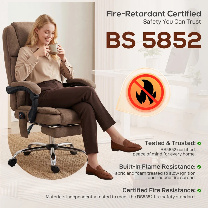 HOMCOM Office Chair with 6-Point Vibration Massage and Heat, Executive Computer Desk Chair with High Back, Reclining, Brown