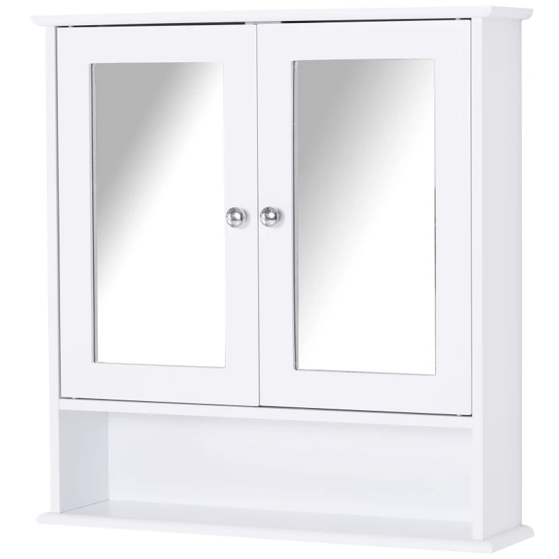 kleankin spiegelkast, wandkast met 3 opbergvakken, make-upkast, MDF, wit, 56 x 13 x 58 cm