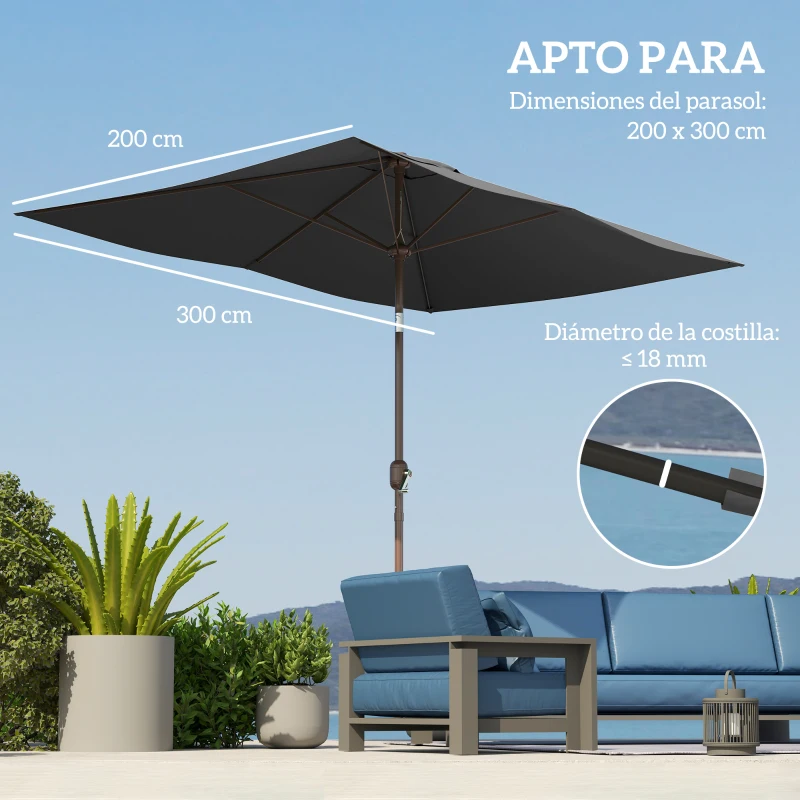 Outsunny Toldo de Recambio de Sombrilla de 3x2 m Toldo de Repuesto para Sombrilla con Ventilación Superior Protección UV 50+ Gris