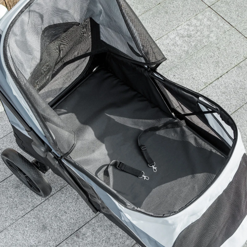 PawHut Hondenwagen, opvouwbare hondenbuggy voor middelgrote honden, dierenwagen met 4 wielen, veiligheidslijnen, remmen, grijs(m-8)