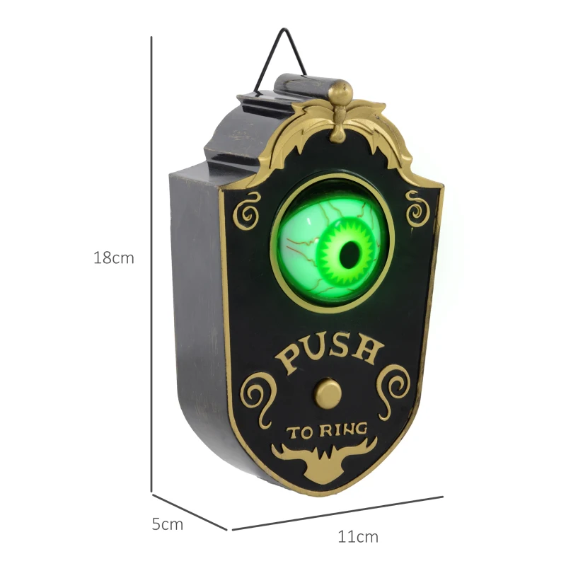 HOMCOM Halloween-deco, Deurbel met Horror-Oog, Geluid- & Aanraaksensor, Bewegend, Groen Licht