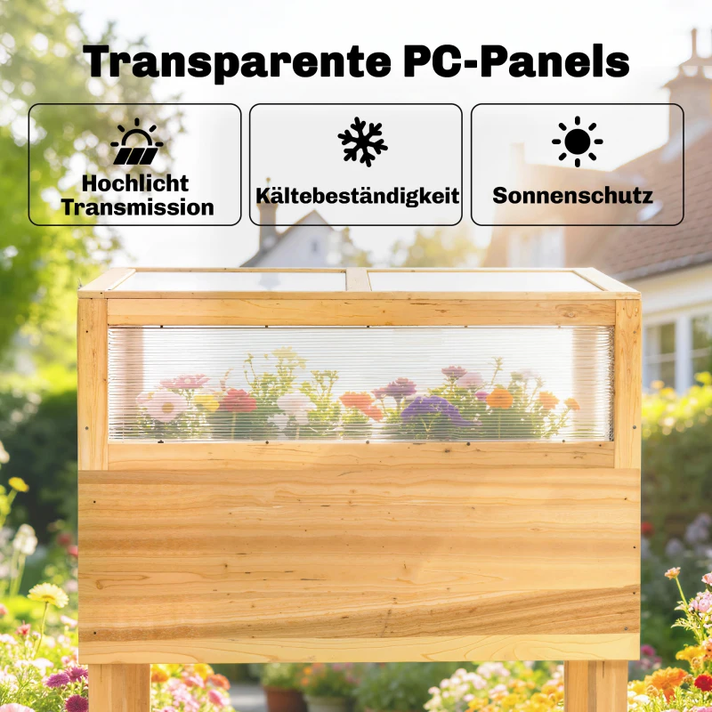 Outsunny Verhoogd plantenbed met kasopzet van hout, plantenbak met opklapbare deksel, plank, voering, ergonomisch