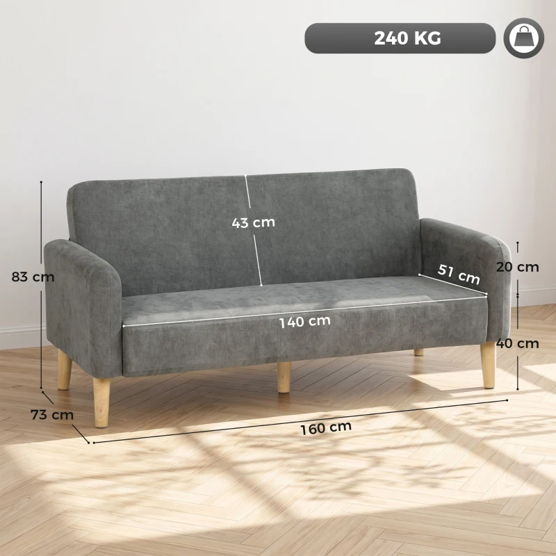 HOMCOM 2 Seater Sofa, Velvet Small Couch with 20cm Thick Padding, Wide and Deep Seat, Grey