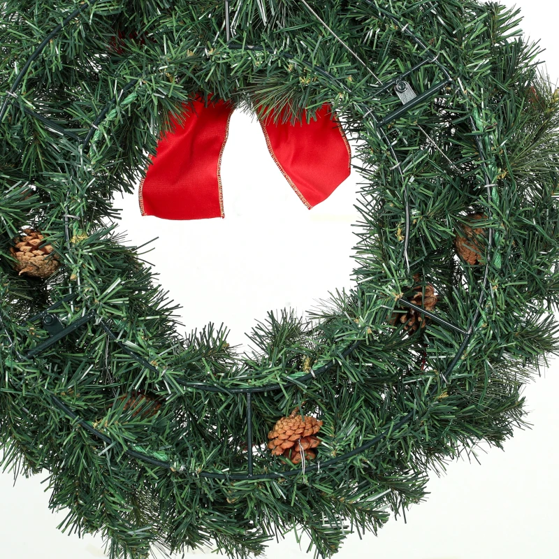 HOMCOM Kerstkrans 60 cm, deurkrans in Crestwood-sparrenlook met strik, 50 leds, 140 takpunten, 8 lichtstanden