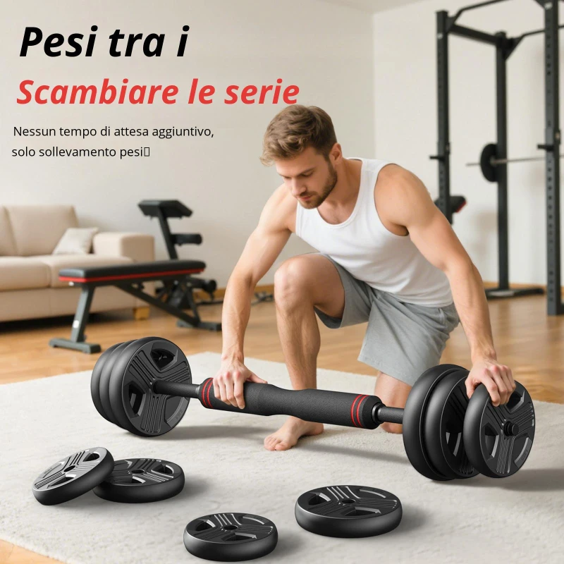 Set di manubri regolabile 5‑in‑1, set da 2, ammortizzante, salva-pavimento, anti-ruggine e inodore, 57,5x29x17,5 cm, Nero