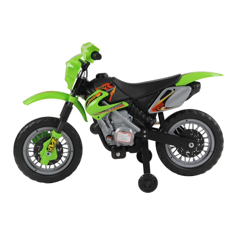 HOMCOM Kids Electric Motorbike, 6V Battery Powered Ride on Motorcycle with Training Wheels, Start-up Button, Pedal, Gift for Boys and Girls Ages 3-6 Years, Green