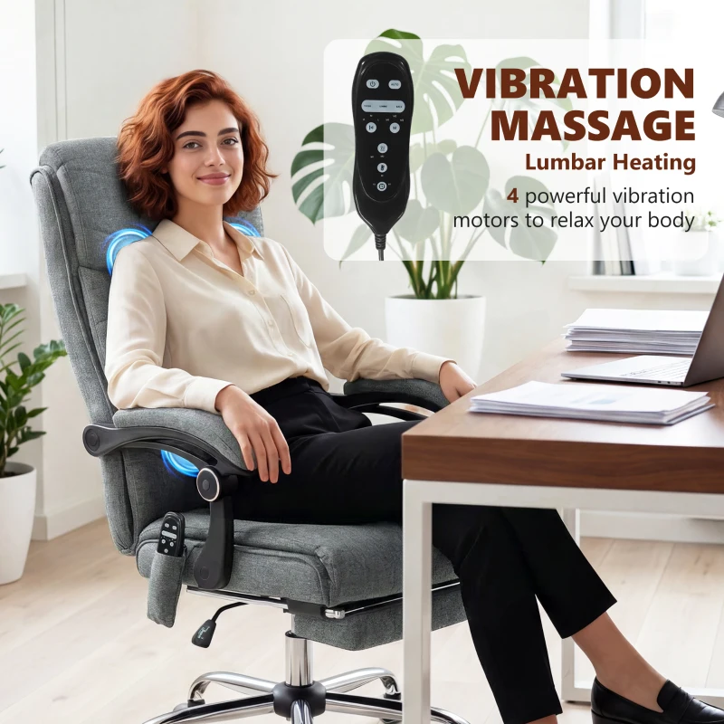 Vinsetto High Back Vibration Massage Office Chair with Footrest, Heated, Grey