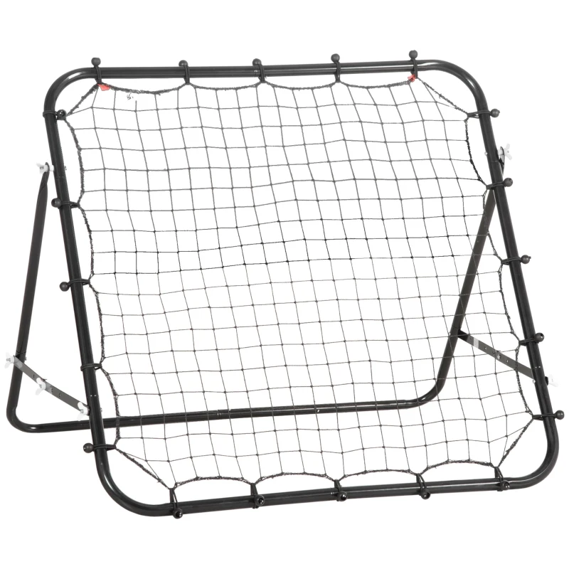 HOMCOM Voetbal Rebounder Kickback Doel – Verstelbaar Terugkaatsnet voor Voetbaltraining, Metalen Buis met PE-Net, 96 x 80 x 96 cm Zwart