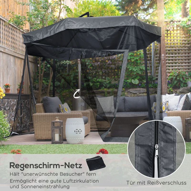 Outsunny Zweefparasol Ø3 m, draaibaar, met handslinger, roestvrij staal, polyester, donkergrijs/zwart